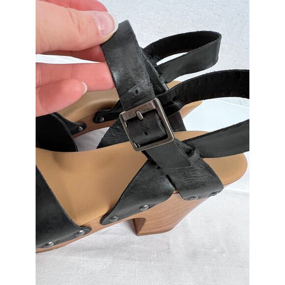 Korks Wooden Sandals Bagley Leather Platform Clogs Boho Chic Coastal Cowgirl - Picture 7 of 8